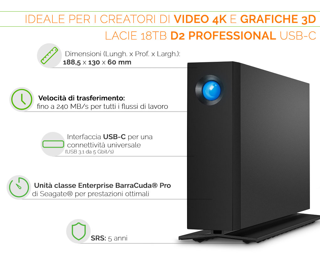 LaCie 18tb d2 pro ideale per VIDEO 4K E GRAFICHE 3D